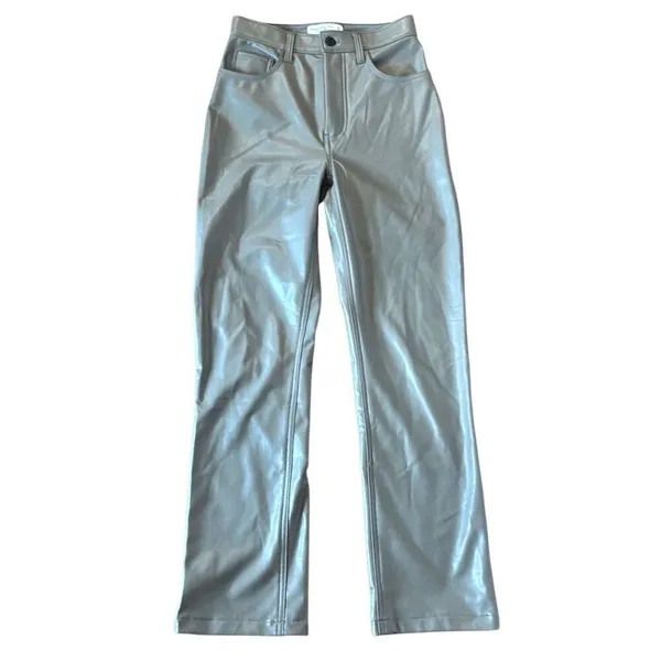 Abercrombie & Fitch 90’s ultra high rise straight taupe faux leather pant 25 - Image 3