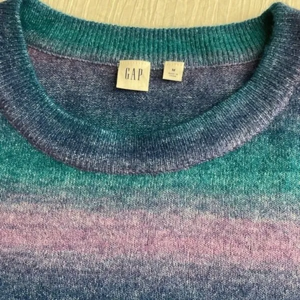 Gap Relaxed Striped Sweater Womens Medium Teal Lavender Crew Neck Soft Knit - Image 4