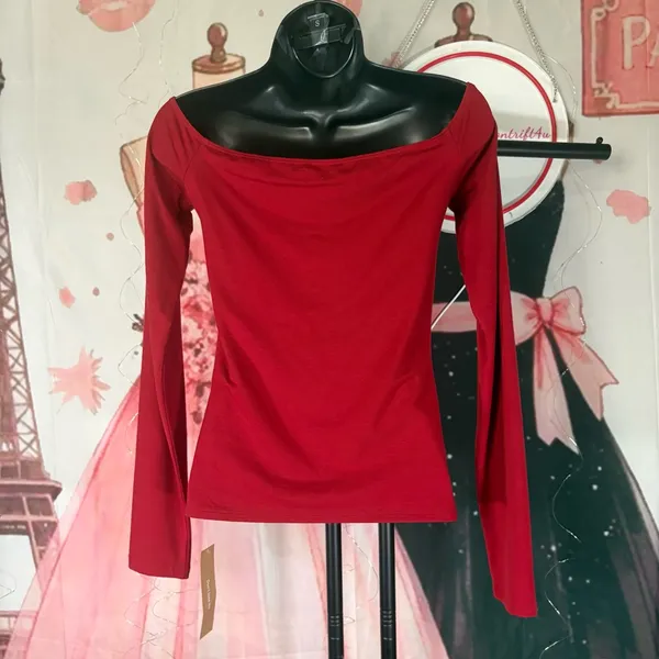 New Reformation-Style Red Top (Off-Shoulder Long Sleeve) Sz S - Image 6