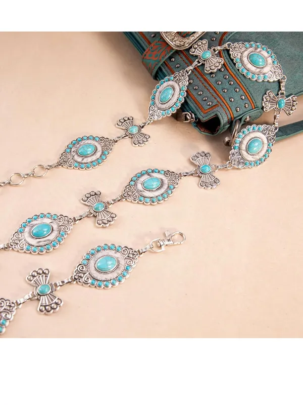 NEW Montana West Rustic Coutures Western Concho Metal Belts turquoise/horse hair - Image 4