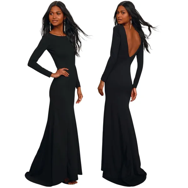 Lulus Wait For Me Black Long Sleeve Maxi Dress size Small NWT - Image 2