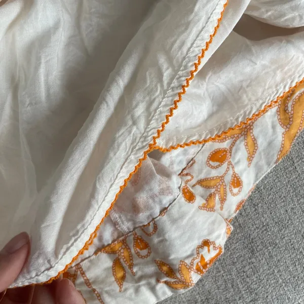 Maeve Anthropologie Floral Cotton Mini Dress Orange White‎ Smocked Back Large - Image 6