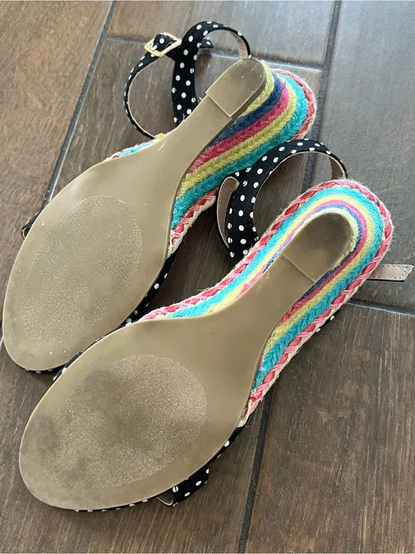 Betsey Johnson Polka Dot Rainbow Espadrille Wedge Open Toe Sandal size 6 - Image 6