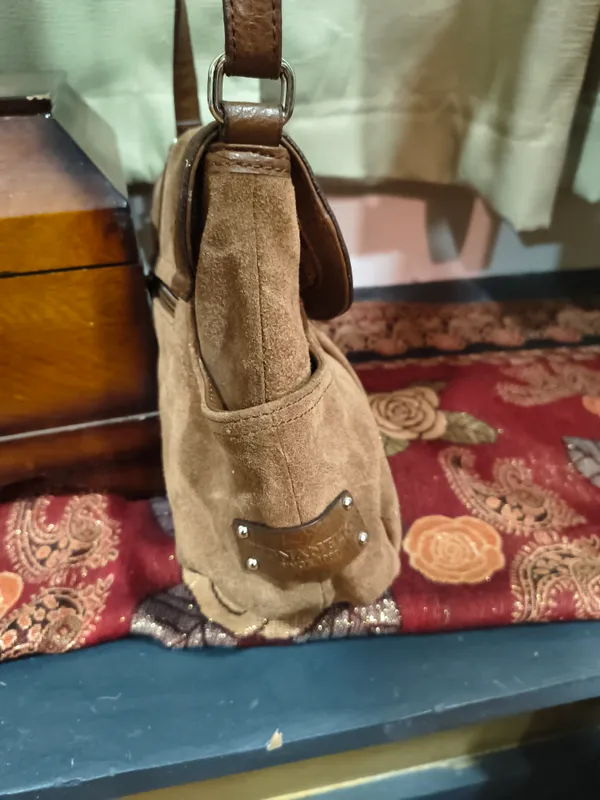 Tignanello Brown Suede Shoulder Bag with Leather Trim - Image 3