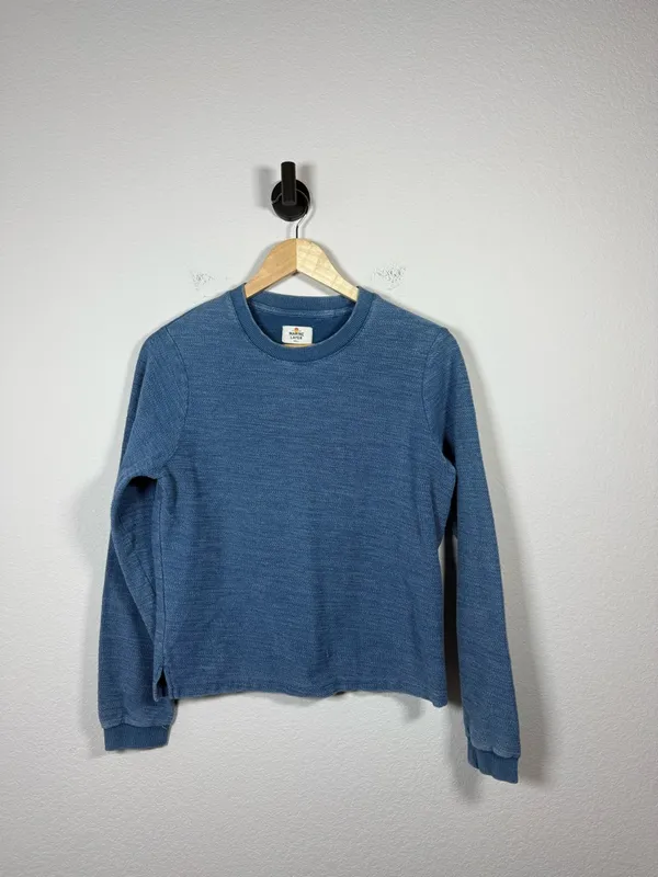 Marine Layer Blue Terry Reverse Knit Crewneck Sweatshirt Small Cropped - Image 5