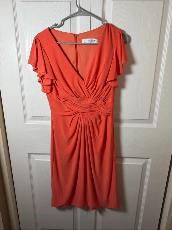 Mac Duggal Flutter Sleeve V-Neck Coral Sheath Dress Size 4 NWT - Image 4