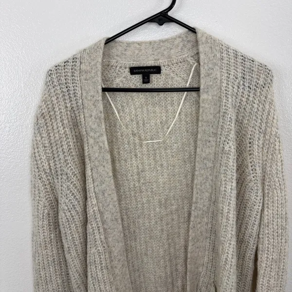 Banana Republic Cardigan Womens Small Beige Merino Wool Alpaca Blend Open *HOLE - Image 2