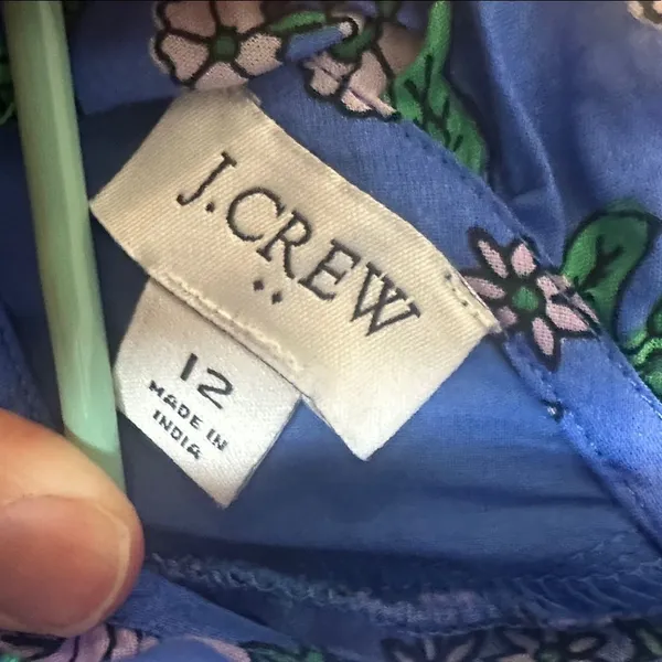 J.Crew Floral Puff Sleeve Mini Dress Blue Cotton Smocked Back Tie Neck Size‎ 12 - Image 5