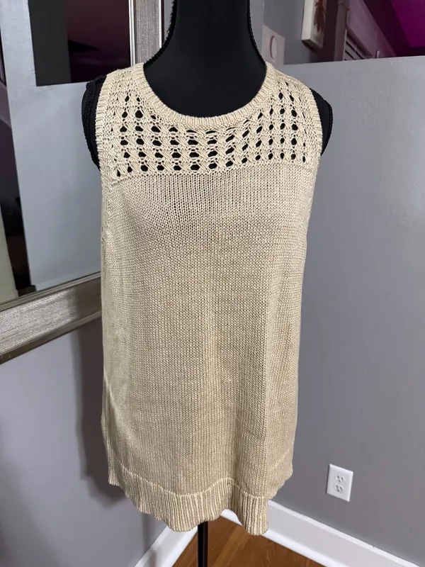 LOFT Cozy-Light Open Knit Sweater Tank | Neutral Capsule Staple | XL - Image 2