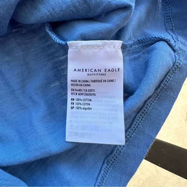 American Eagle Button Front Short Puff Sleeve Top in Blue Size XS NWT - Image 5