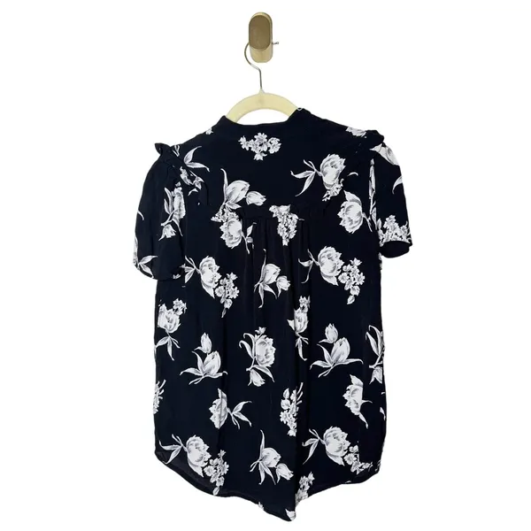 Anthopologie Maeve Black Floral Adagio Ruffle Collar Tie Top Small - Image 3