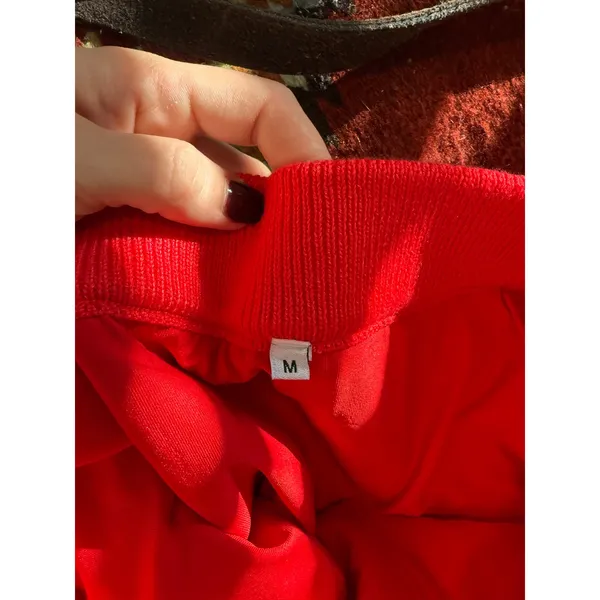 Red Knit Mini Skirt White Striped Hem Preppy Sporty Elastic Waist Size Medium - Image 3