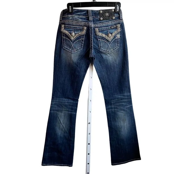Miss Me Jeans Women's Size 26 boot cut Denim Embellished trim flap‎ Pockets - Image 7