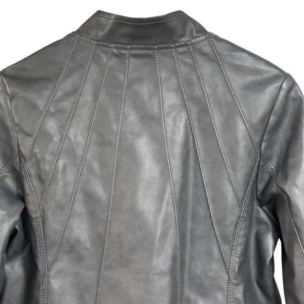Tagoo Vegan Faux Leather Gray Biker Moto Zip Up Grunge Jacket NWT Large - Image 11