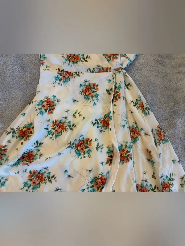 Women’s Altar’d State Floral Wrap Midi Dress in Ivory with Orange Blooms Size XS - Image 2
