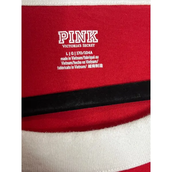 Pink Victoria's Secret Ringer Tee Women Red Logo Graphic Short Sleeve - Large - Image 4