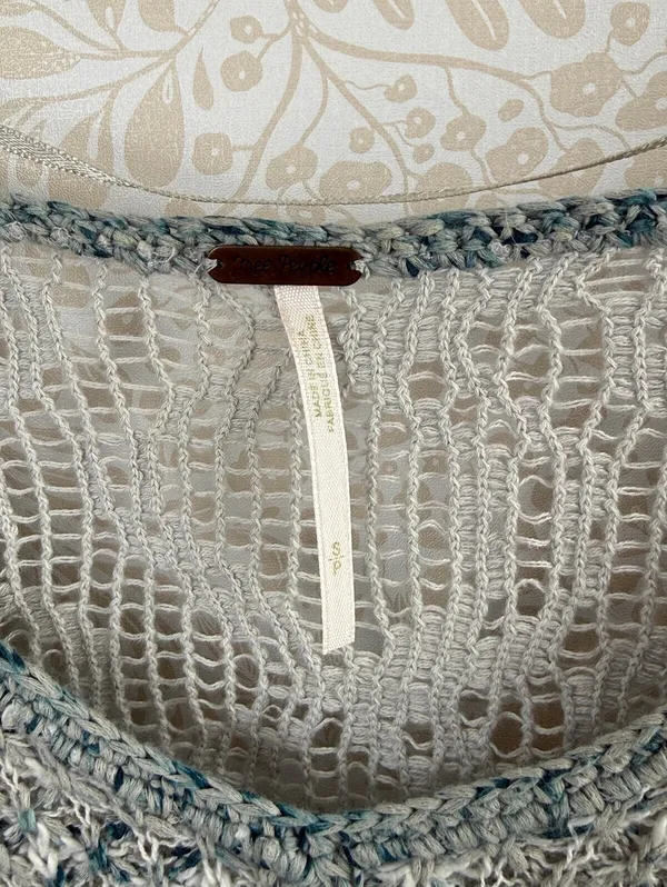 Free People Gray and Blue Poppyseed Knit Lace Pullover Sweater - Size - Small - Image 7
