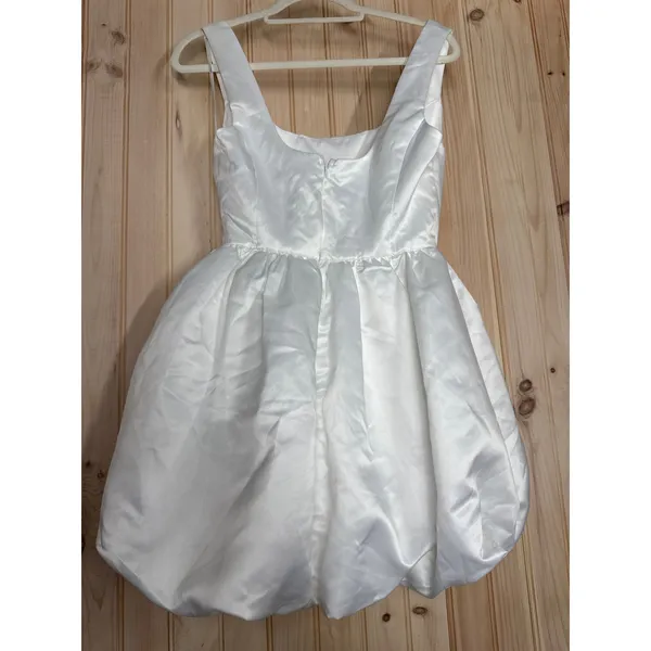 Lulus Regal Cutie White Satin Square Neck Bubble-Hem Mini Dress Bridal Small - Image 5