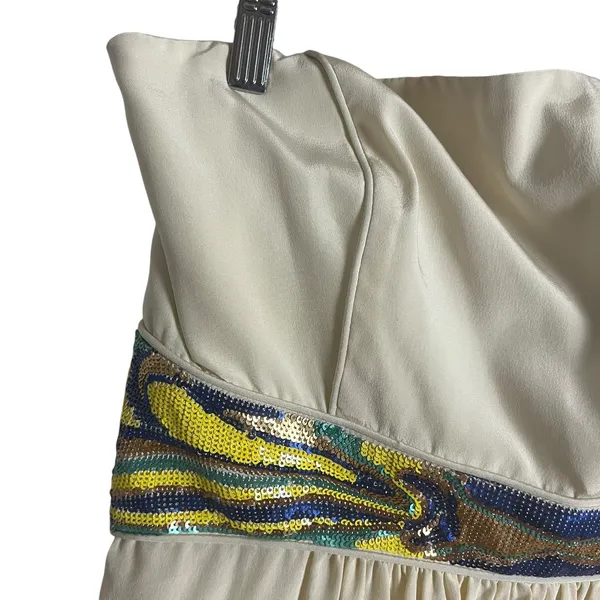 Tibi Ivory Cream Strapless Sleeveless Sequined Waist Mini Dress Size 12 - Image 2