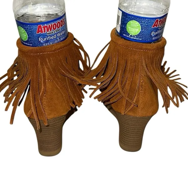 Minnetonka‎ Brown Suede Fringe Wedge Ankle Boots Size 8 - Image 5