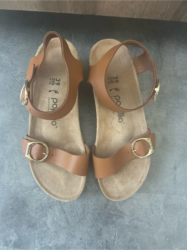 Birkenstock Soley Ring Buckle Wedge Sandals Natural Leather Cognac 39 8-8.5 - Image 5