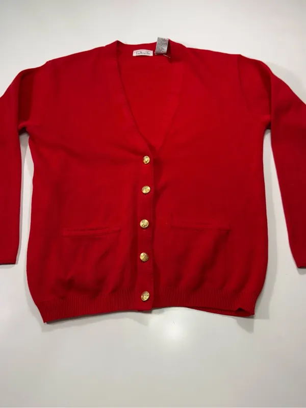 Talbots Red Gold-Button V-Neck Cardigan Size Medium - Image 2