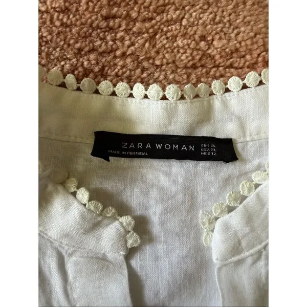 Zara Woman 100% Linen Ivory Asymmetrical Tunic XL Made in Portugal - Image 9