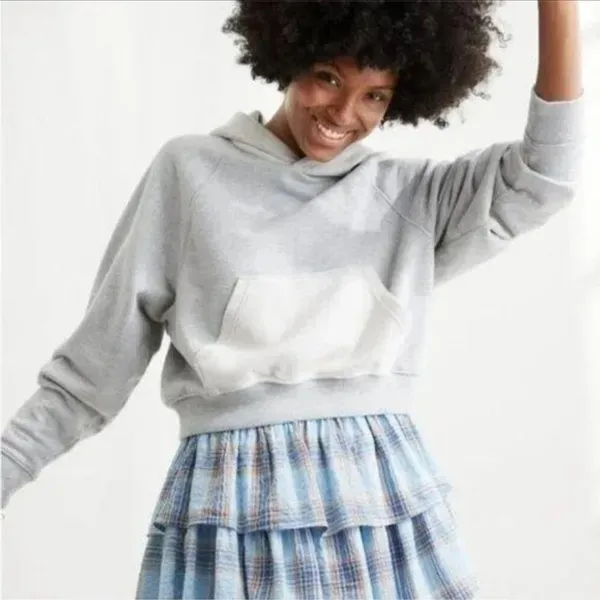 Aerie Luxe Inside Out Cropped Hoodie in Combo Grey Size S - Image 2