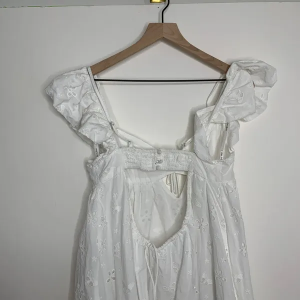 For Love & Lemons Weston Mini Dress in White Eyelet Womens Large - Image 4