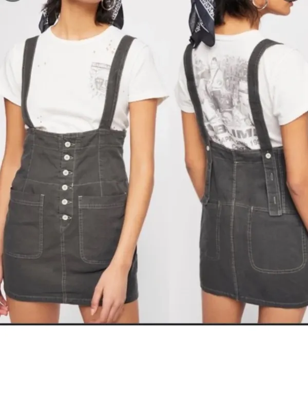 Free People cotton Charcoal Button-Front Pinafore Mini Skirt - Image 2