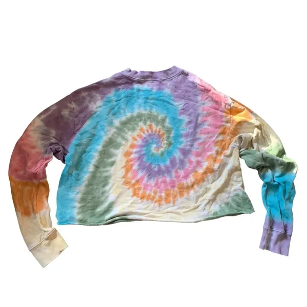Daydreamer Rainbow Swirl Sweatshirt M Tie Dye Cotton Crop Raw Hem Festival Boho - Image 4