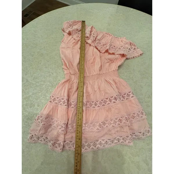 MELISSA ODABASH Debbie One Shoulder Ruffled Voile Mini Dress‎ Size Medium Pink - Image 11