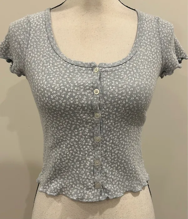 John Galt Cropped Button Down Baby Tee - Image 2