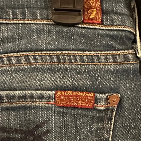 7 For All Mankind Dark Blue Flare Jeans - Image 3