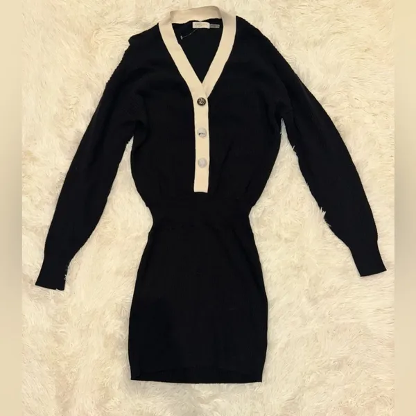 NEW Ramy Brook Andrea Contrast Placket Long Sleeve Sweater midi Dress sz S - Image 3