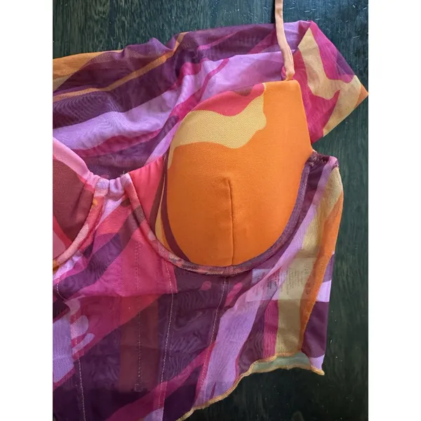 NWT Oh Polly Heatin Up Orange Pink Padded Corset Halter Top Size 2 - Image 7
