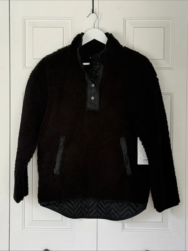 Athleta Black Sherpa Snap Pullover Jacket Fleece‎ Small Warm Sweatshirt - Image 3