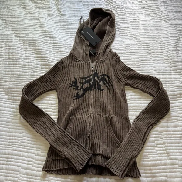 mingalondon - KAI TAUPE KNITTED ZIP-UP HOODIE - Image 6
