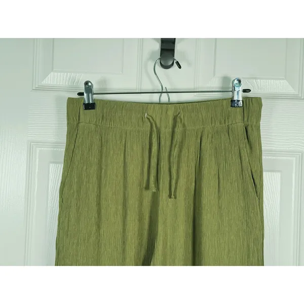 Abercrombie & Fitch Textured Wide Leg Pants Medium Green Fall Quiet Luxury Boho - Image 6