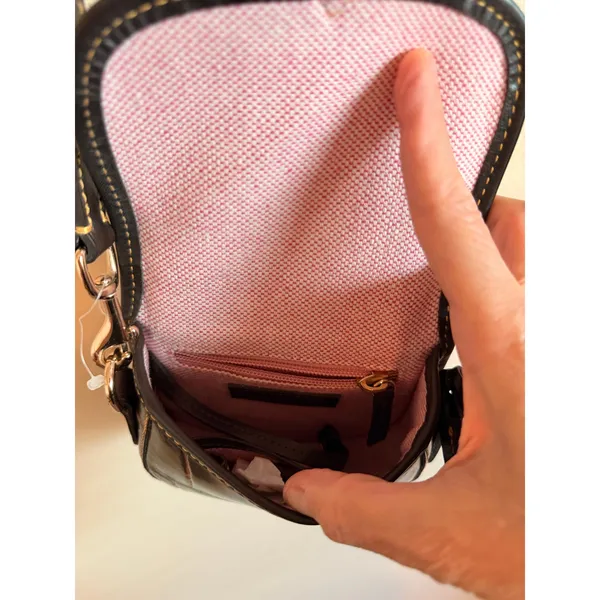 Dooney & Bourke Crossbody Womens Small Brown Croc Embossed Leather Saddle Bag - Image 10