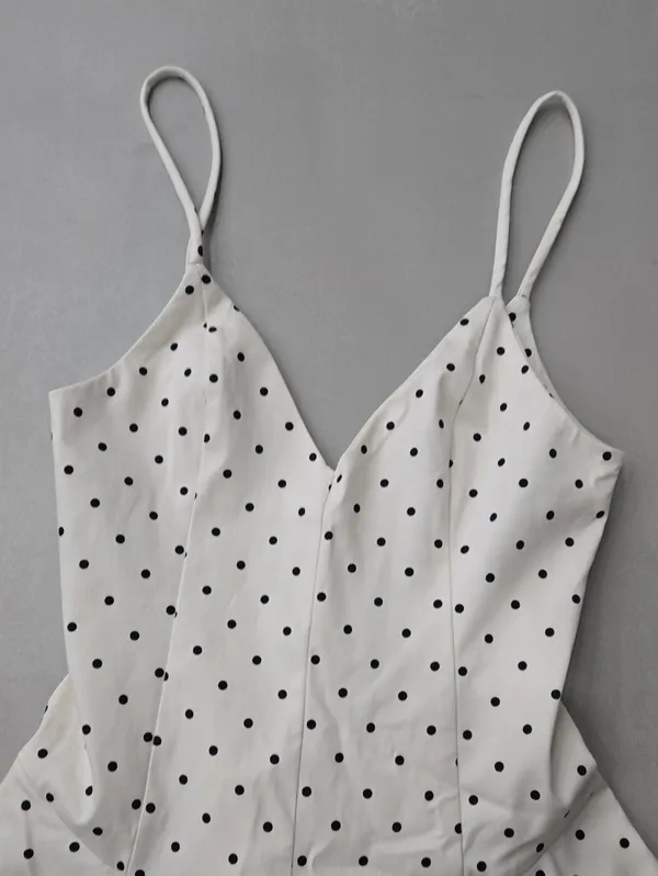 NWOT! Zara White Polka Dot Slip Romper Mini Dress with Black Dots Size M - Image 4