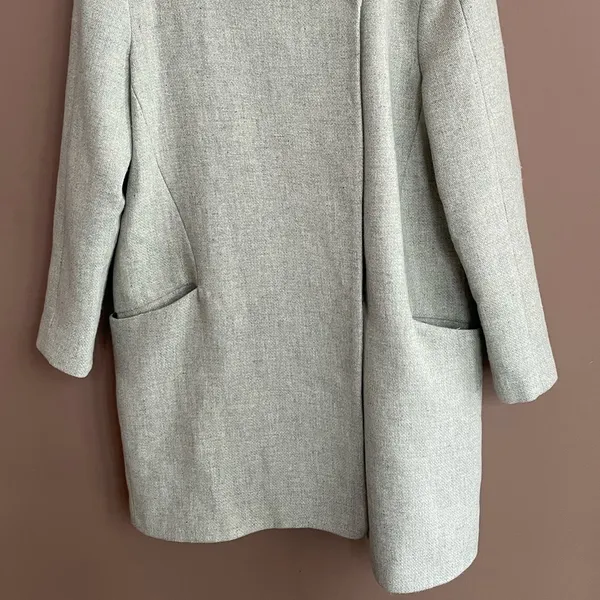 Zara Basic Collarless Wool Peacoat in Mint Size Medium‎ - Image 2