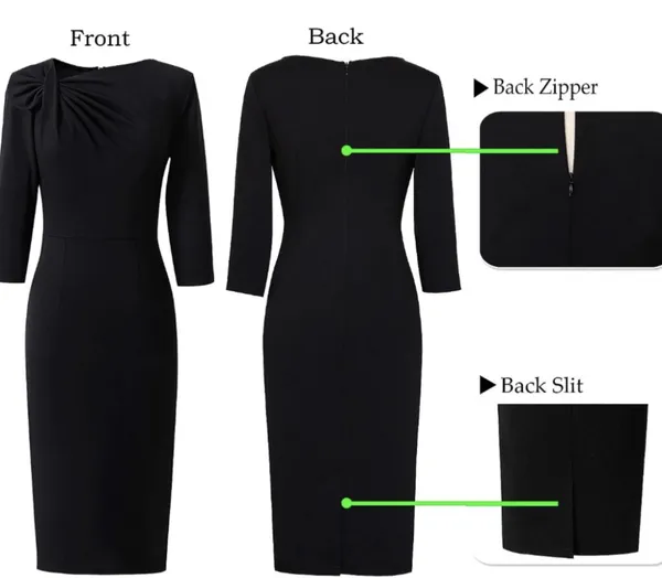 Elegant Black Dress - asymmetric bow neck - Image 4