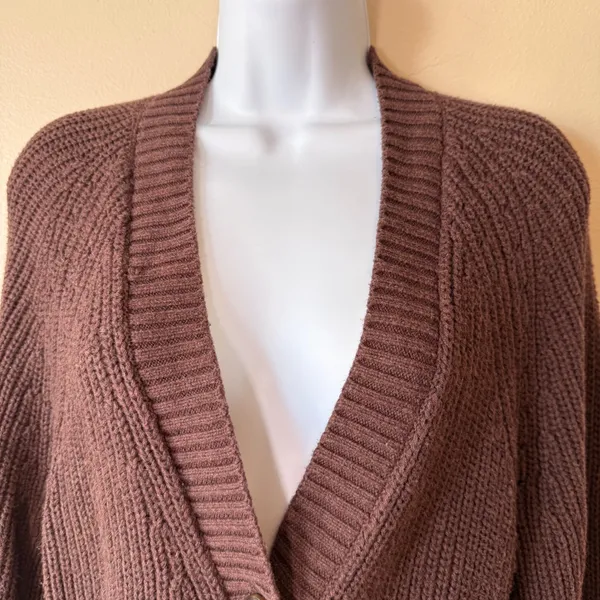 GAP Women 100% Cotton Cardigan S Brown Chunky Knit V-Neck Button Front Granola - Image 6