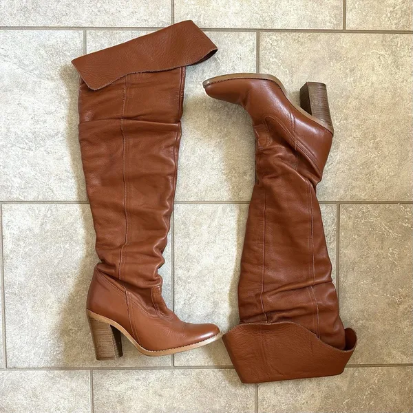 Source Unknown Women’s Over The Knee Fold Over Boots 5 1/2 Brown Slouch Gypsy Pirate Boho - Image 2