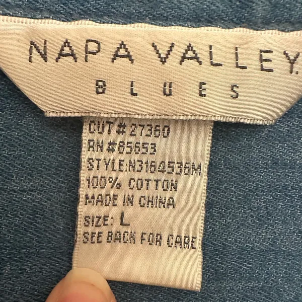 Vintage Embroidered Denim Napa Valley Blues Womens L 100%‎ Cotton Boho Shirt - Image 5