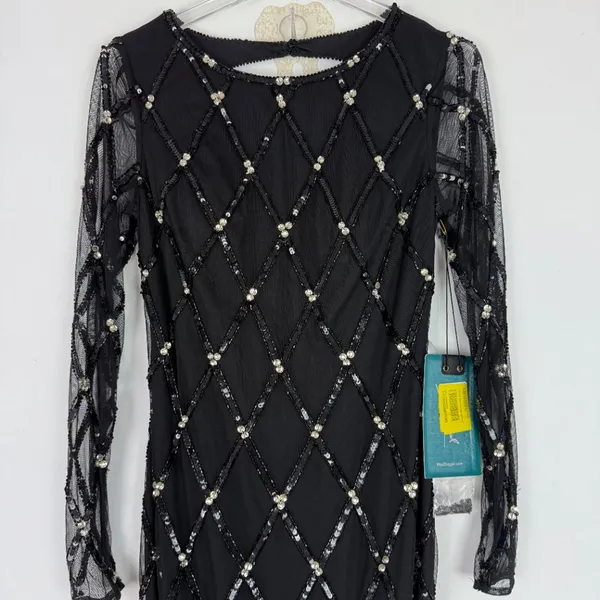 NWT Mac Duggal #9109 Sequin Embellished Long Sleeve Gown Dress Black Size 0 NEW - Image 4
