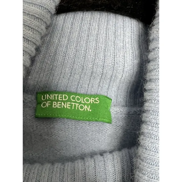 United Colors of Benetton Turtleneck Sweater Size Large Light Blue Wool Blend - Image 3