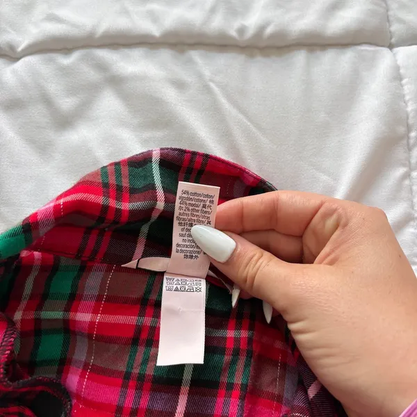 Victoria's Secret Red Green Plaid Flannel Pajama Top Pjs Womens XS Holiday - Image 6