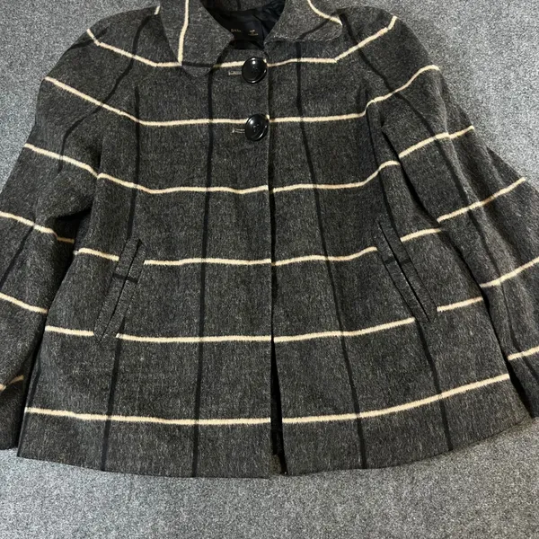Zara Basic Womens Grey Plaid Wool Blend Swing Coat Jacket Size S Pleated Back - Image 9